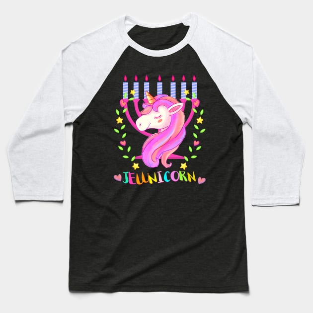 Jewnicorn Jewish Unicorn Jew Rosh Hashanah Menorah Baseball T-Shirt by wonderws